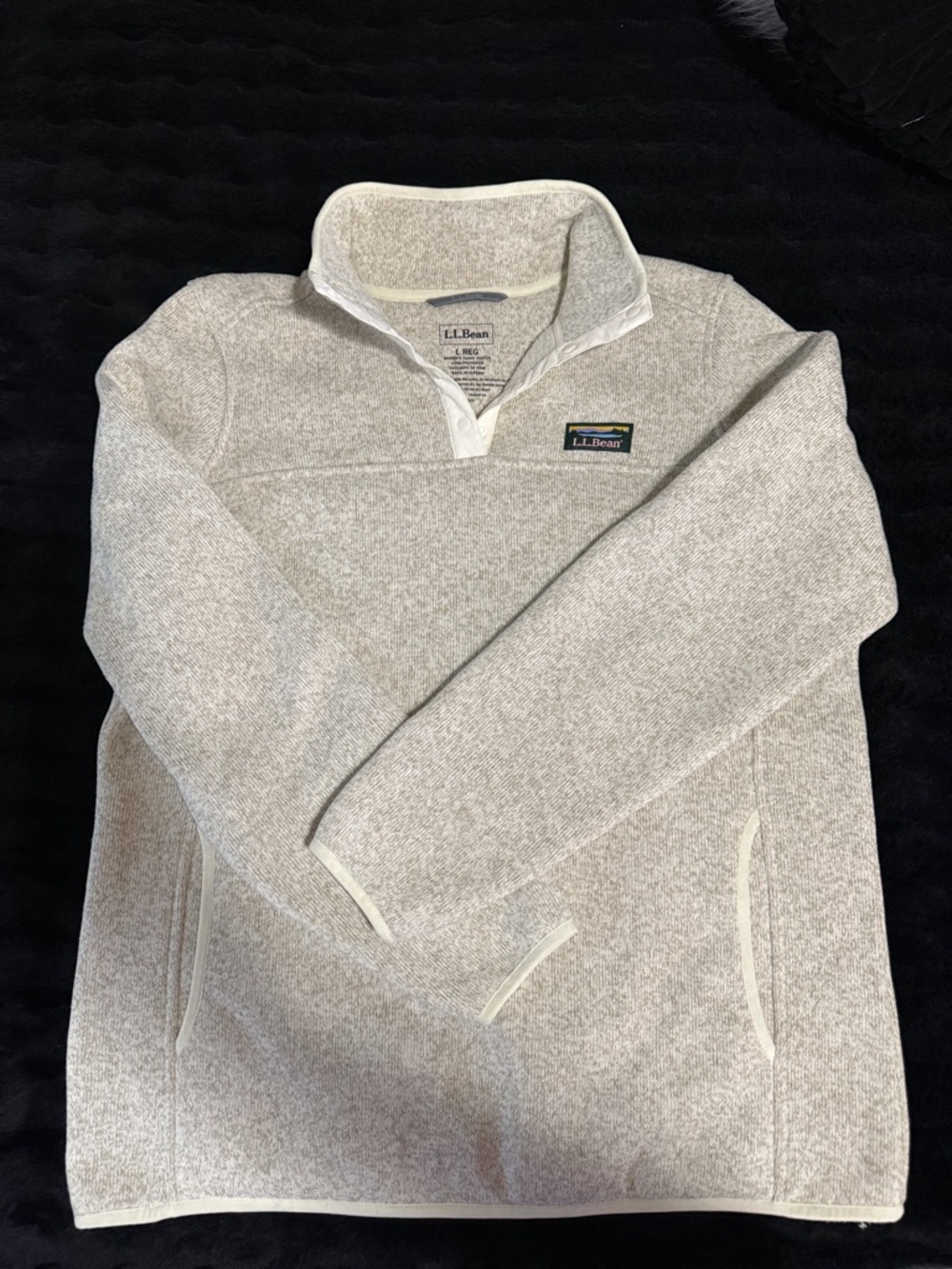 L.L. Bean Cream Heather Fleece Pullover